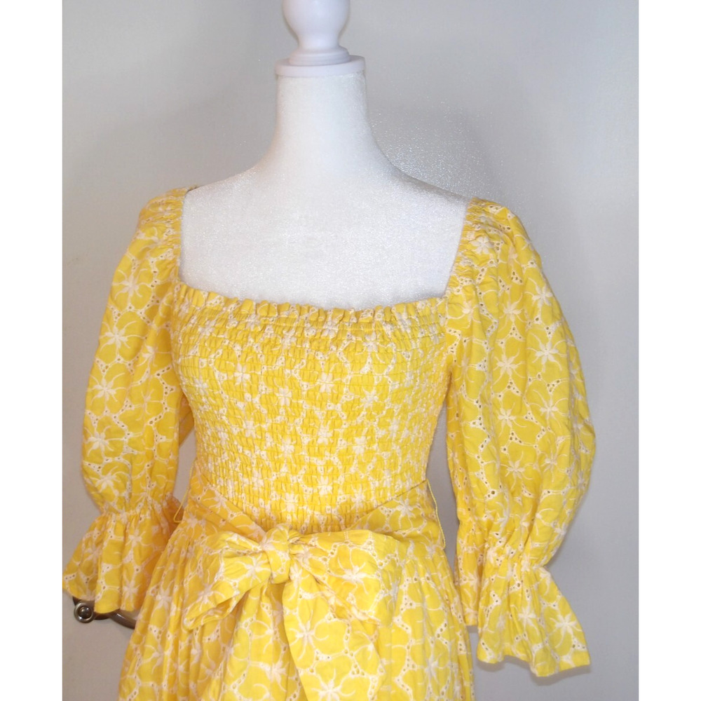 Aura The Label Yellow Midi Dress Cottagecore Belted Floral  SM NWT - Picture 2 of 9